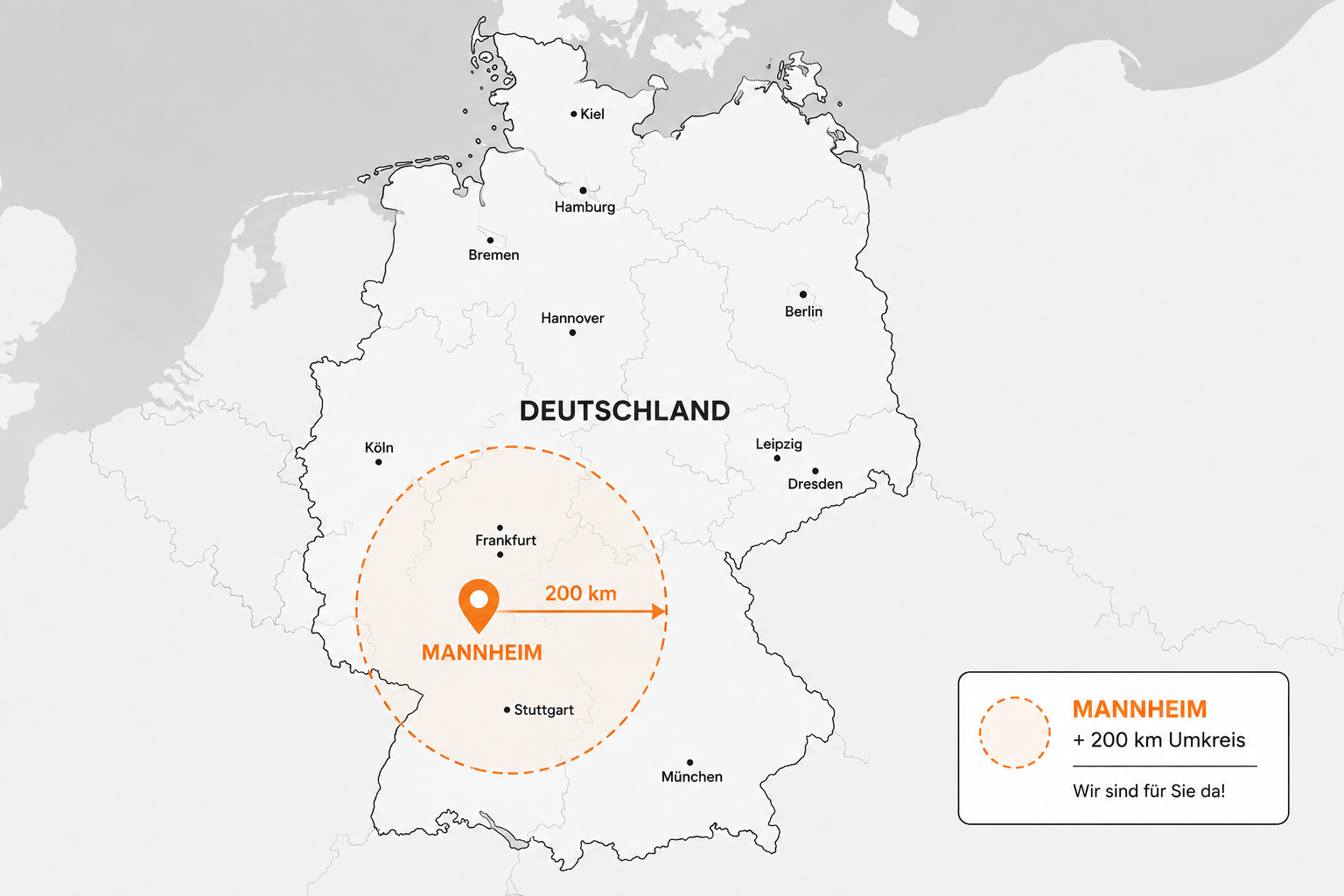 Karte des Einsatzgebiets Mannheim und Umgebung